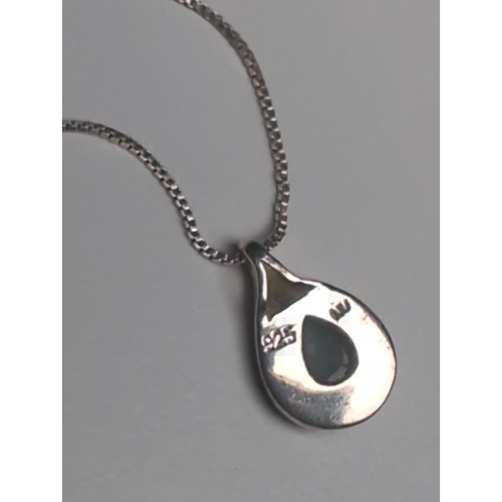 Vintage 925 NV Sterling Silver Jade Marcasite Teardrop Pendant 10" Necklace - Picture 7 of 11